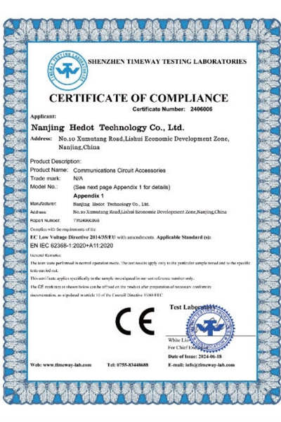 International Industry Certification: CE